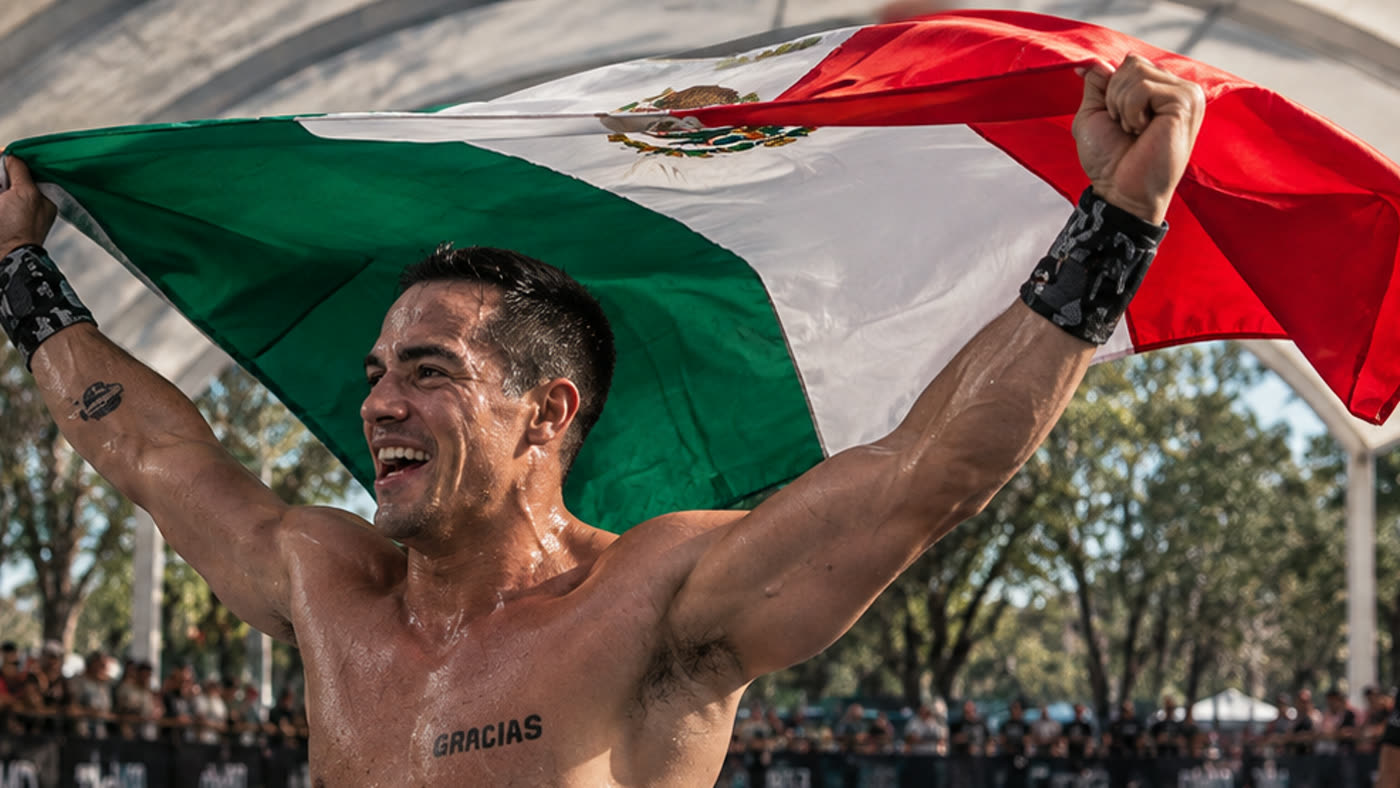 An athlete celebrating with the Mexican flag